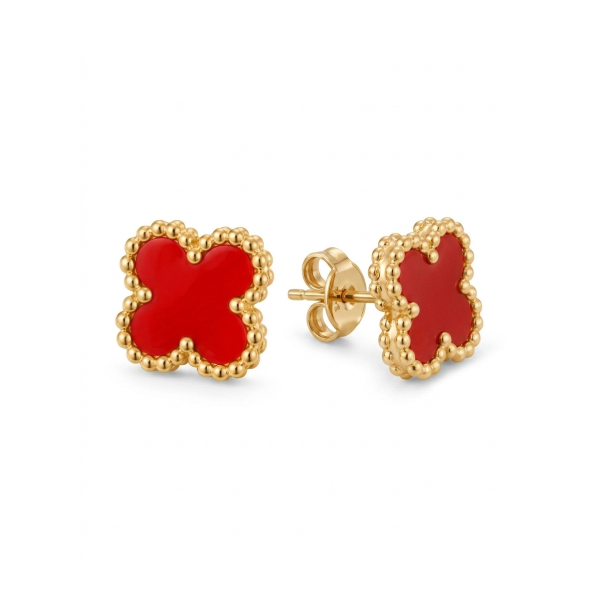 Vivid Red Trèfle Stud Earrings with Beaded Edge