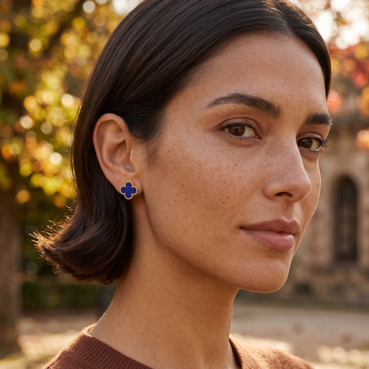 Boucles d'oreilles Alhambra Bleu Étoile avec bordure dorée
