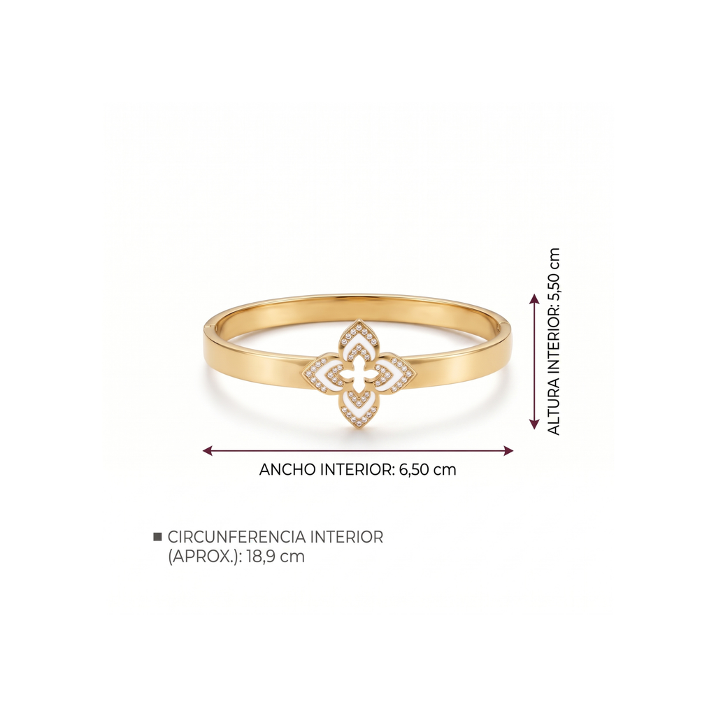 Bracelet rigide Fleur Blanche & Pavé Éclat
