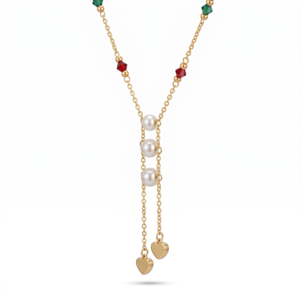 Collar Corazón Cascade Perlé con Destellos Rubí & Émeraude