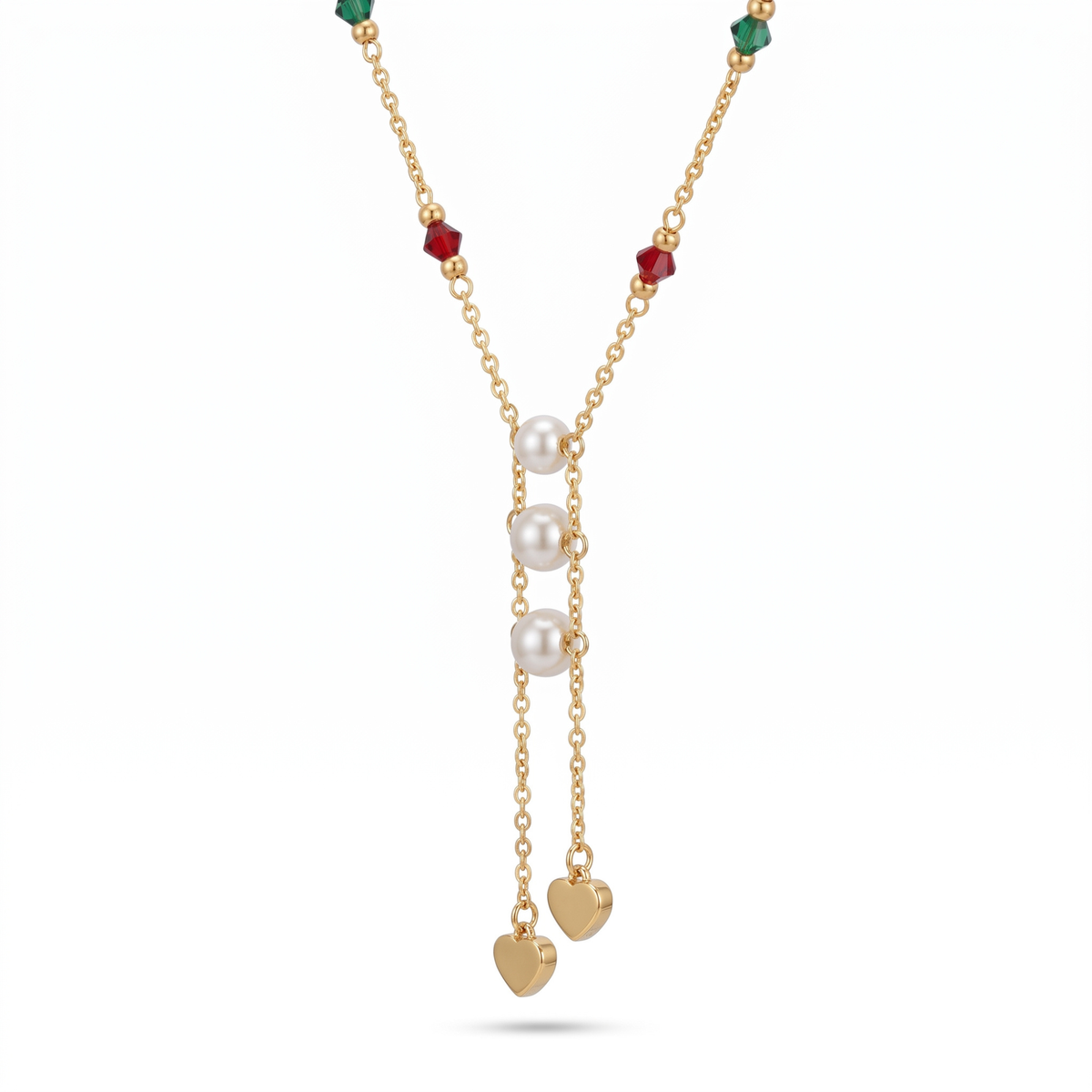 Collar Corazón Cascade Perlé con Destellos Rubí & Émeraude