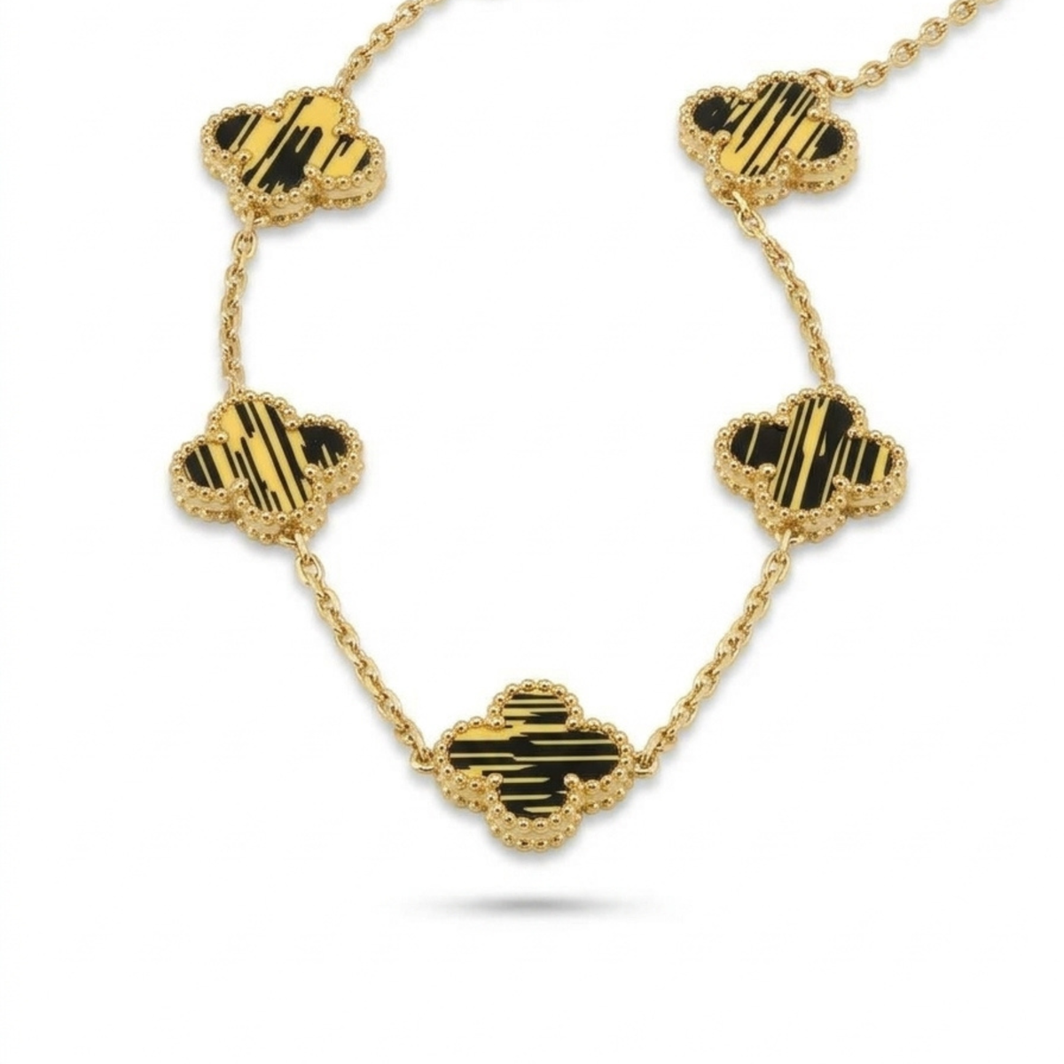 Collar Trèfle Tigre Royale con Motivos Striés en Oro & Ébène