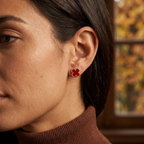 Vivid Red Trèfle Stud Earrings with Beaded Edge