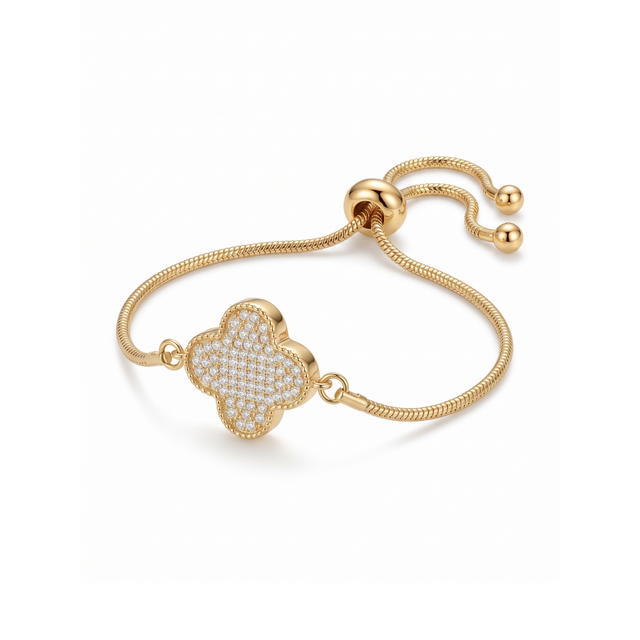 Bracelet Trèfle Doré en Pavé Éclat avec Silhouette Sublime