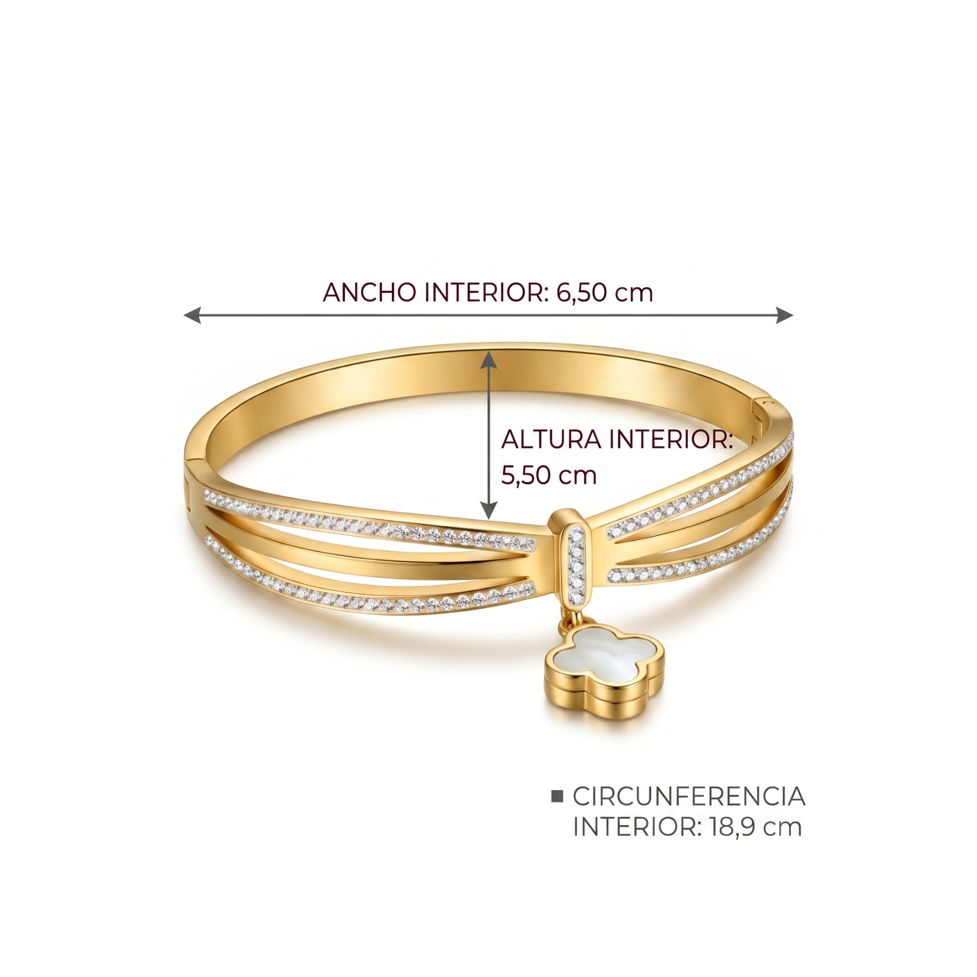 Brazalete Rígido Trèfle Nacré Pavé