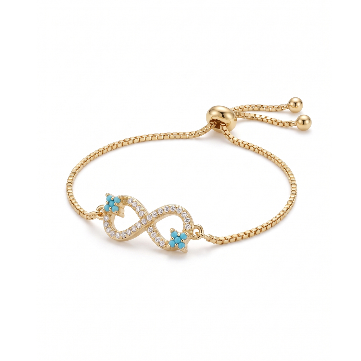 Bracelet Riviera Infini avec Pavé Doré & Accents Turquoise