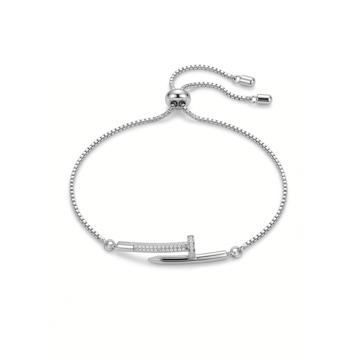 Pulsera Ajustable Clou Pavé Éclat en Plata Brillante