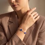 Intense Blue Clover Bracelet 100% Stainless Steel Silver Color