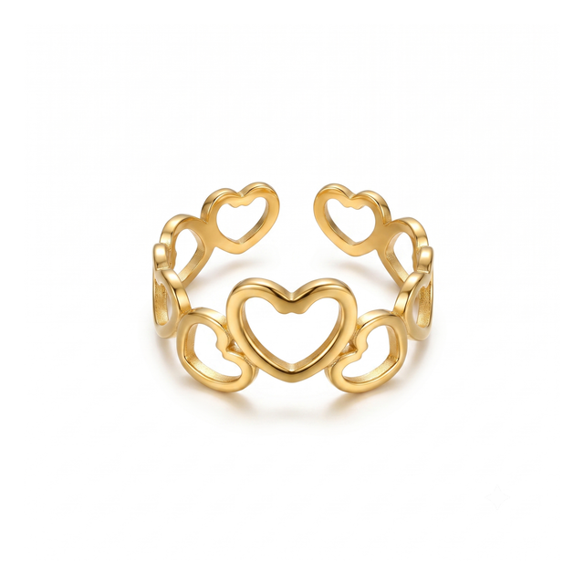 Verschlungener Herzring - 100% Edelstahl, mit 18K Gold überzogen. Verstellbar
