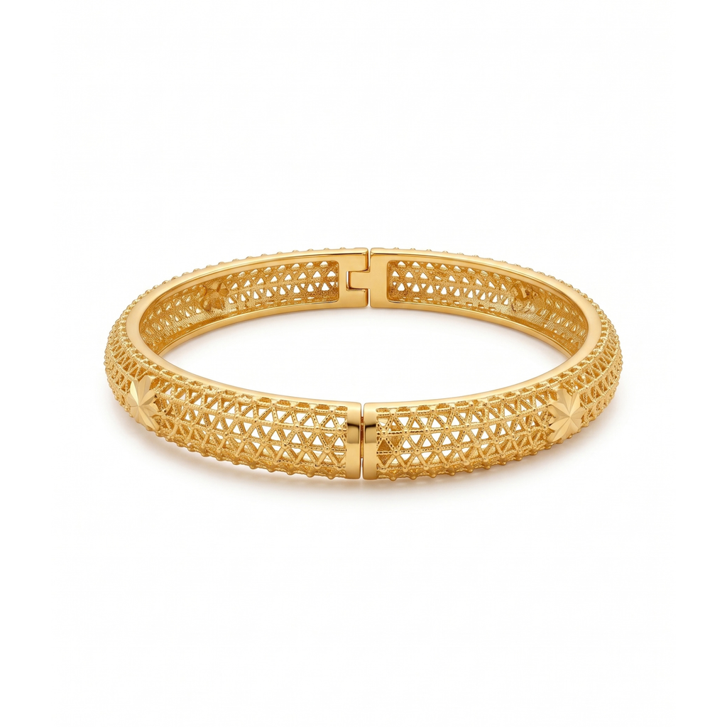 Rigid Openwork Bracelet with Geometric Design in 18K Gold Plated Steel