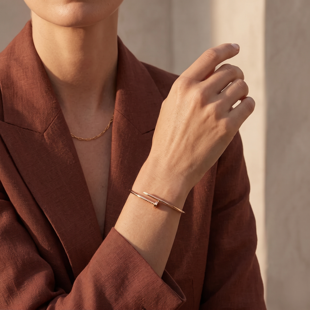 Rigid Nail Design Bracelet 100% 18K Rose Gold Plated Steel