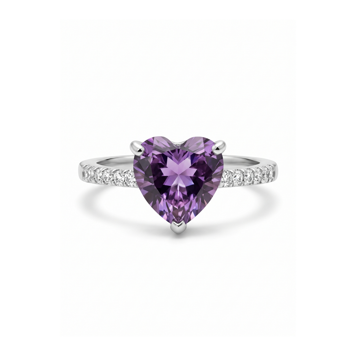 Bague cœur violet avec zircone 100 % acier inoxydable couleur argent