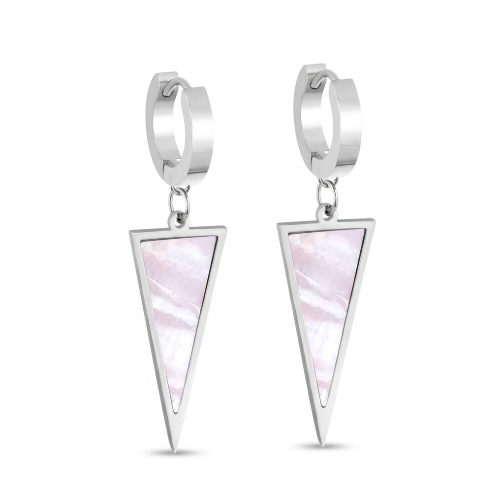 Hoop Earrings with Mother-of-Pearl Triangle Pendant - Anti-Allergic Stainless Steel