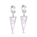 Hoop Earrings with Mother-of-Pearl Triangle Pendant - Anti-Allergic Stainless Steel