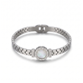 Rigid Bracelet with Central Mother-of-Pearl and Textured Pattern - 100% Black Rhodium Plated Steel
