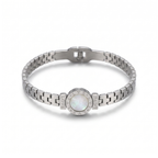 Rigid Bracelet with Central Mother-of-Pearl and Textured Pattern - 100% Black Rhodium Plated Steel