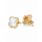 Boucles d'oreilles clous trèfle en nacre blanche 100 % acier plaqué or 18 carats