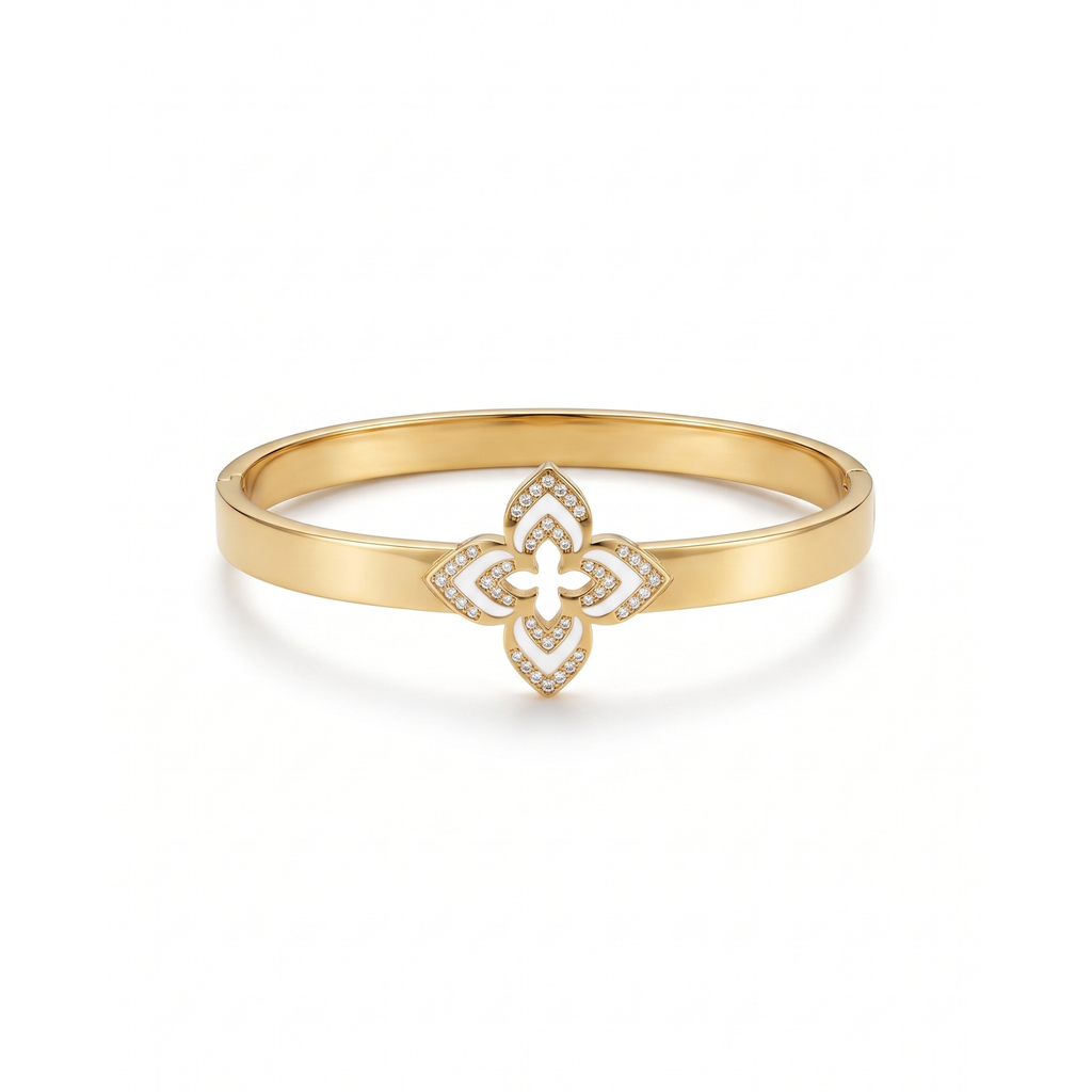 Bracelet rigide Fleur Blanche & Pavé Éclat