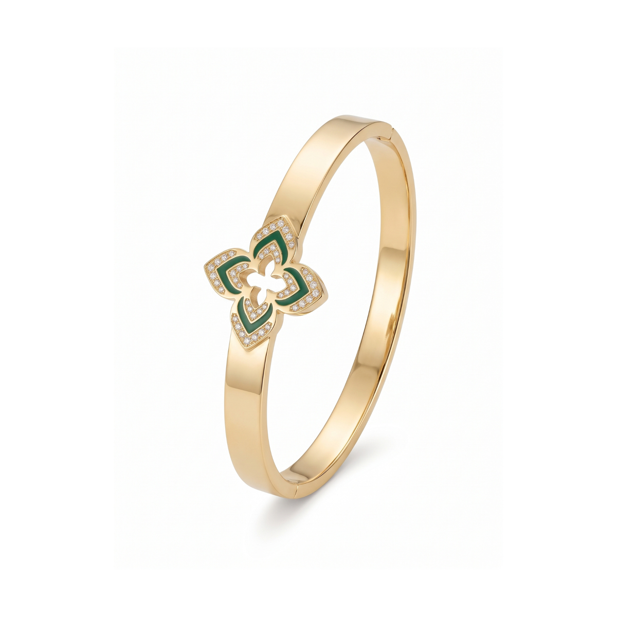 Bracelet rigide Fleur Émeraude & Pavé Royale