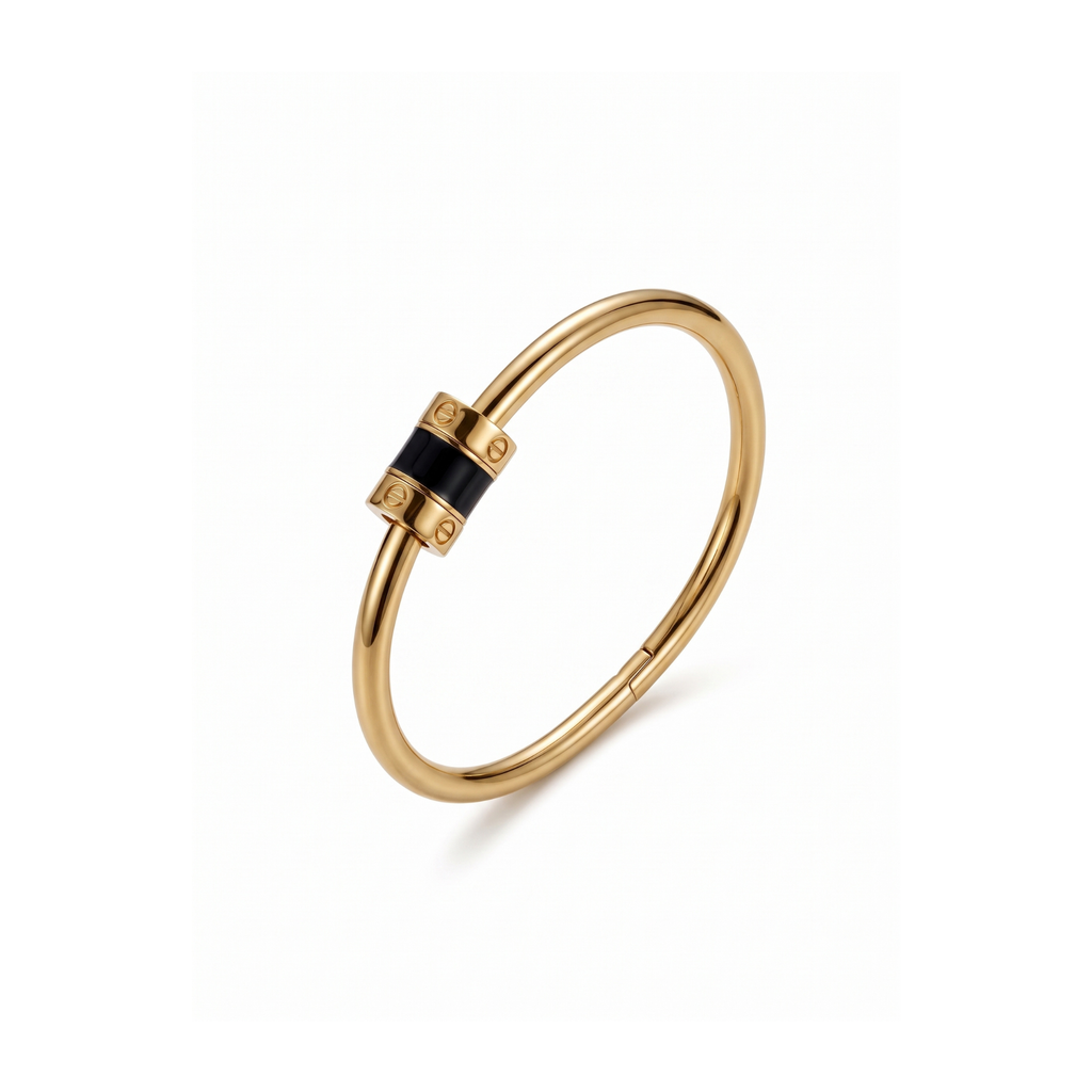 Cylindre Noir & Or Rigid Bracelet
