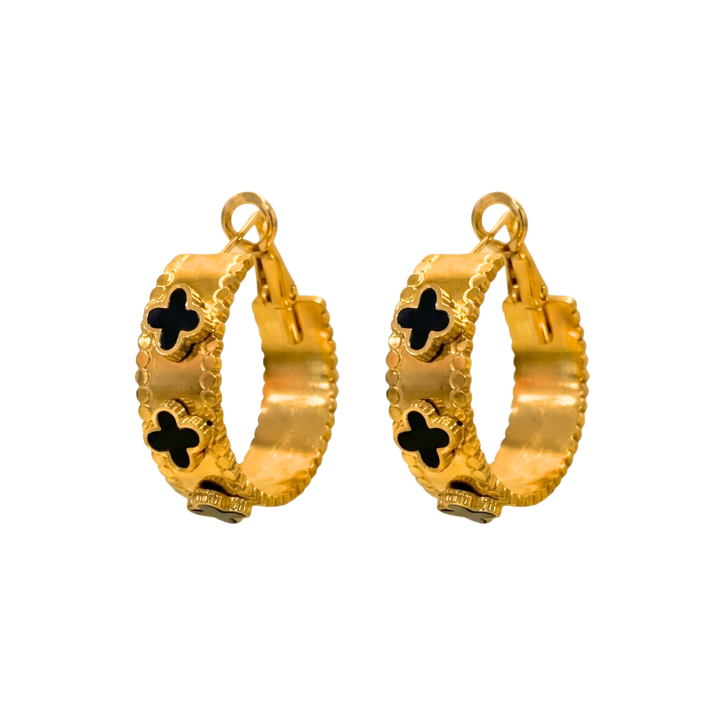 Boucles d'oreilles créoles Black Clover - 100 % acier plaqué or 18 carats