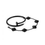 Black Steel Bracelet Duo: Nail Bracelet and Clover Chain