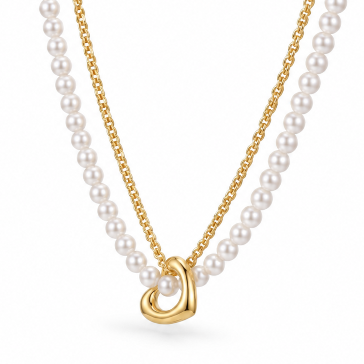 Collar Dúo Cœur Éternel & Riviere de Perlas