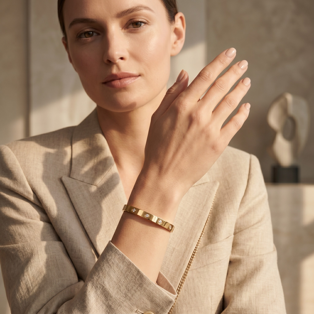 Bracelet Love en acier inoxydable plaqué or 18 carats (100 %) - Design avec cristaux