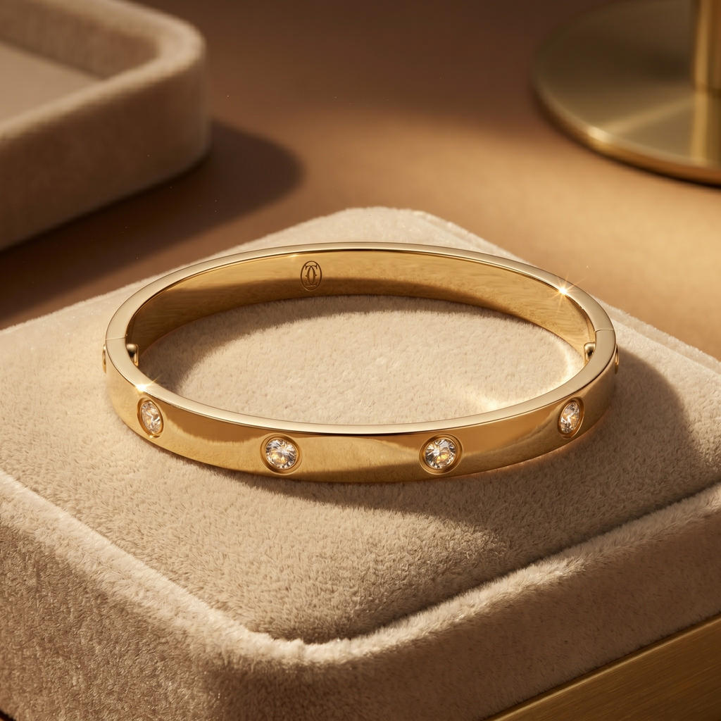 Bracelet Love en acier inoxydable plaqué or 18 carats (100 %) - Design avec cristaux