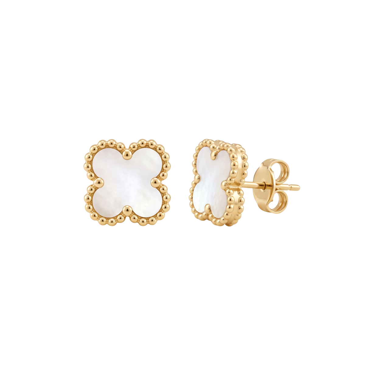 Boucles d'oreilles Trèfle en Nacre 100 % Acier Plaqué Or 18 Carats - Élégance Classique