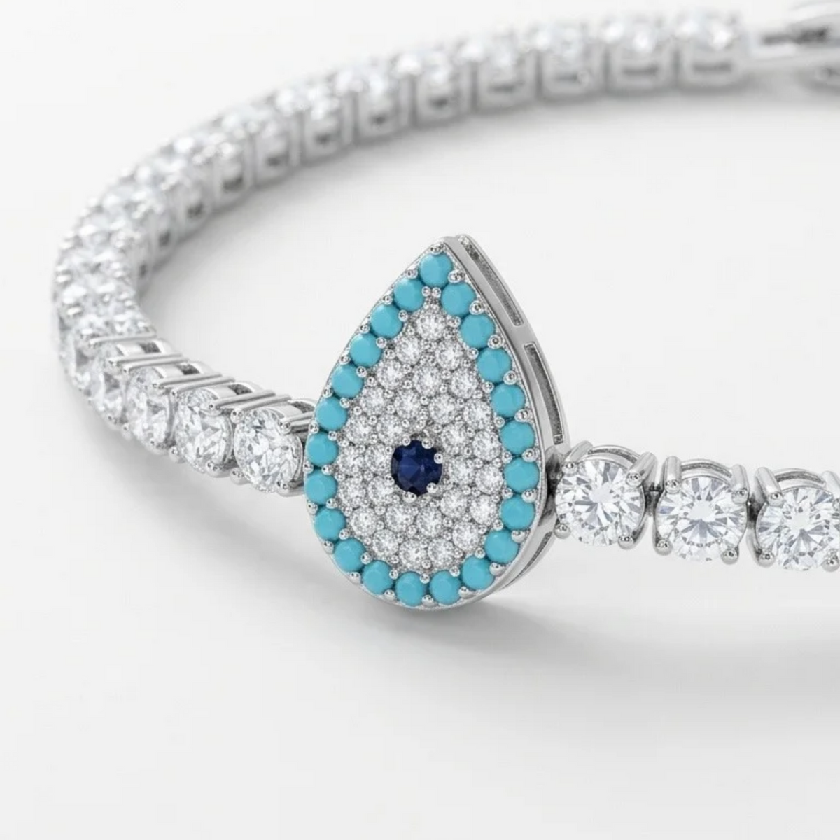 Pulsera Tennis Œil Protecteur Bleu Turquesa