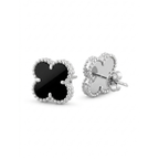 Pendientes de Botón Trèfle Noir Royale con Borde Perlado Argenté