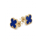 Boucles d'oreilles trèfle bleu porte-bonheur - Acier plaqué or 18 carats