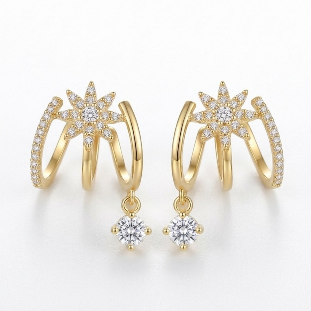 Celestial Arc & Sparkling Drop Earrings