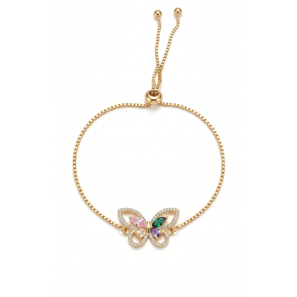 Pulsera Mariposa Papillon Doré en Pavé & Gemas Multicolore