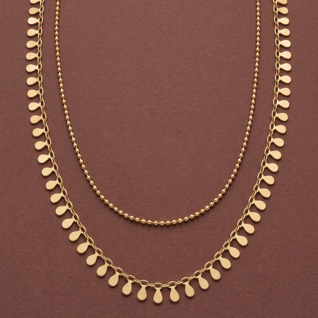Collar Double Chaîne Pépites d'Or Minimal