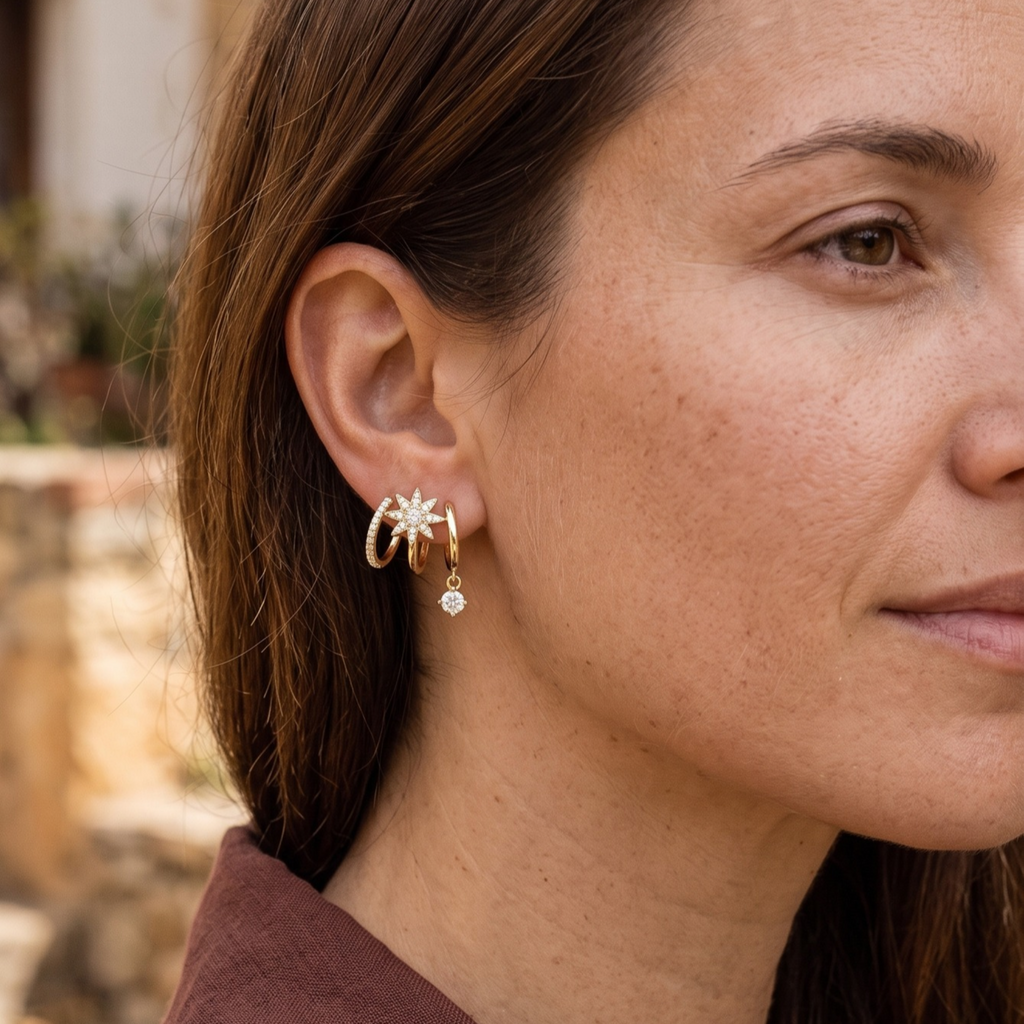 Celestial Arc & Sparkling Drop Earrings