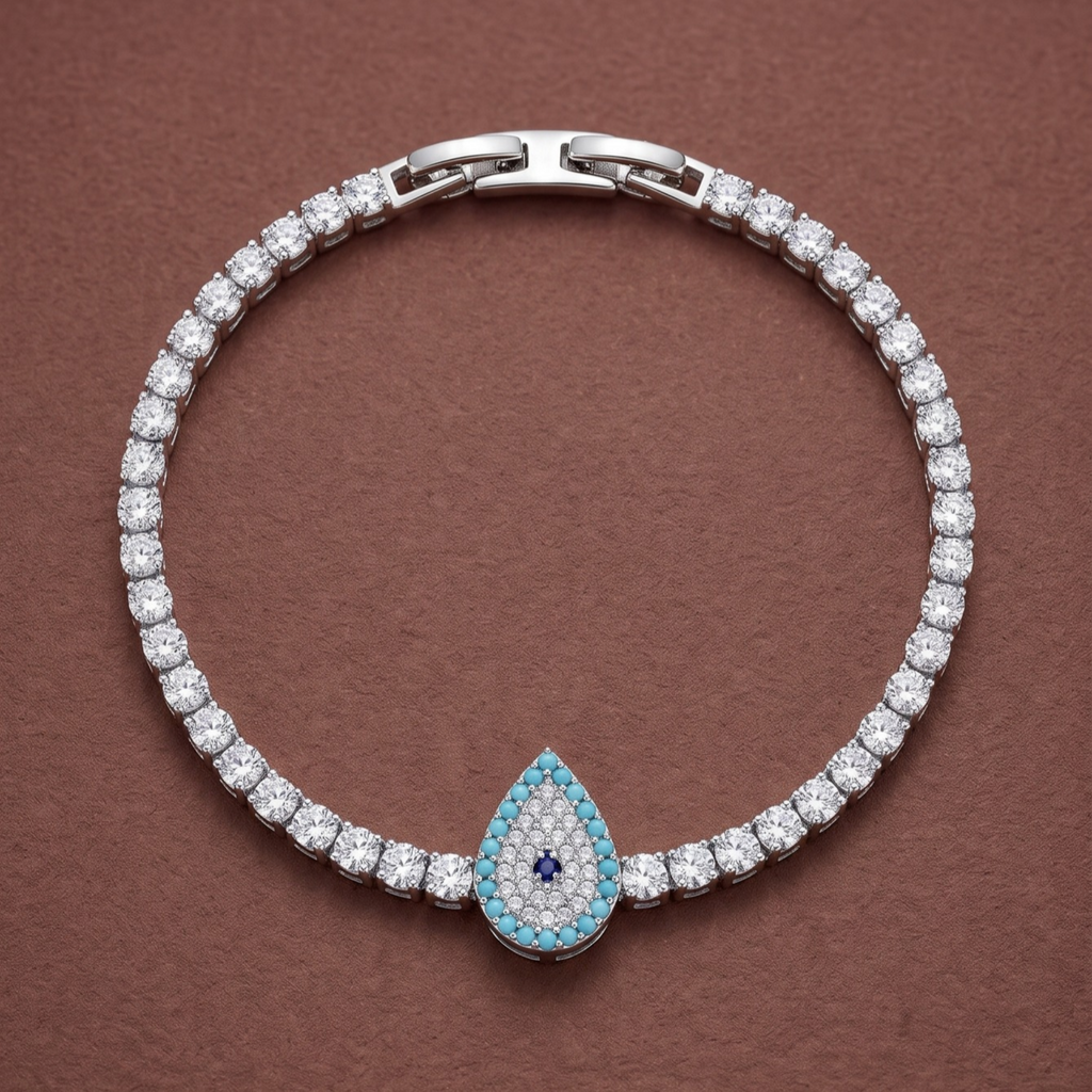 Pulsera Tennis Œil Protecteur Bleu Turquesa