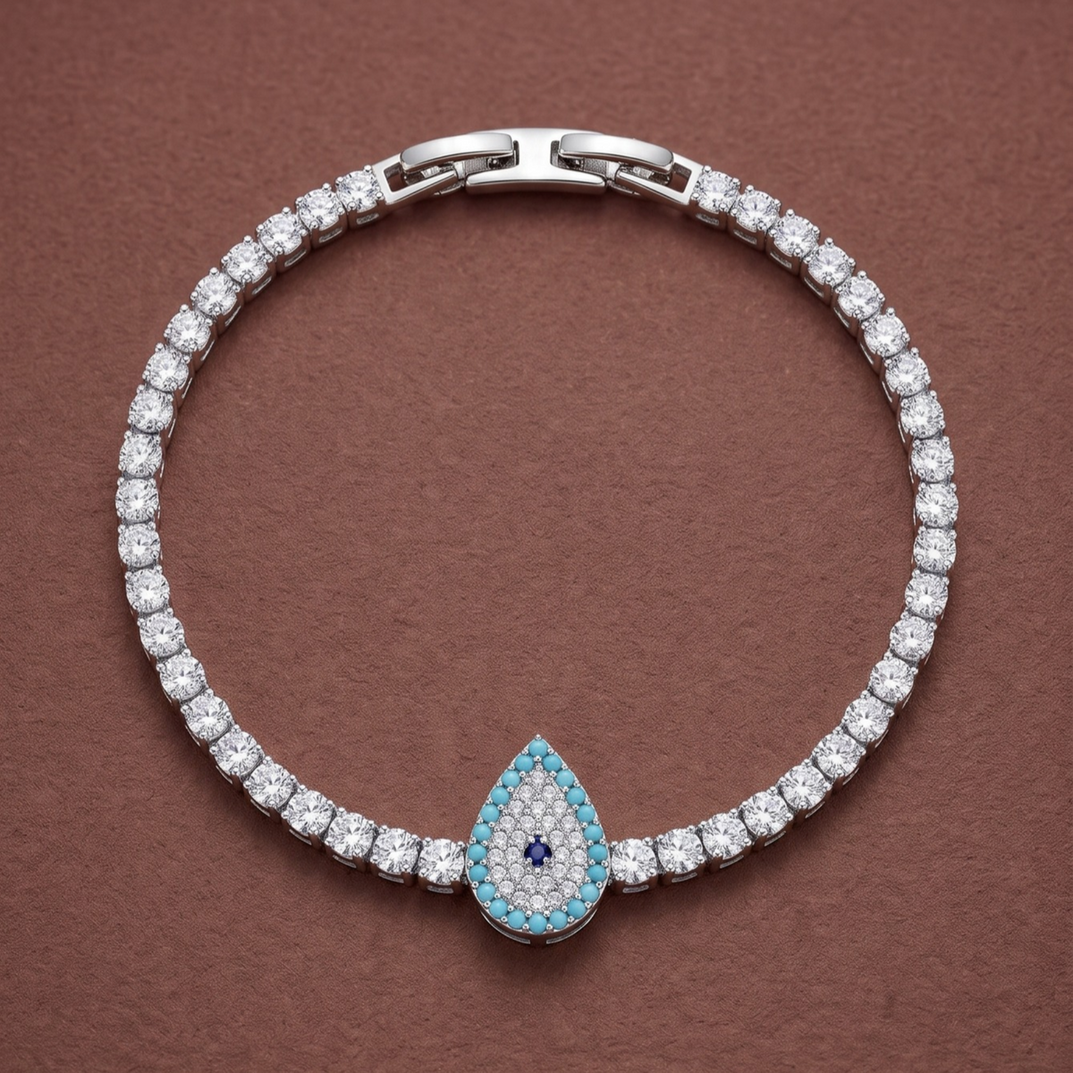 Pulsera Tennis Œil Protecteur Bleu Turquesa