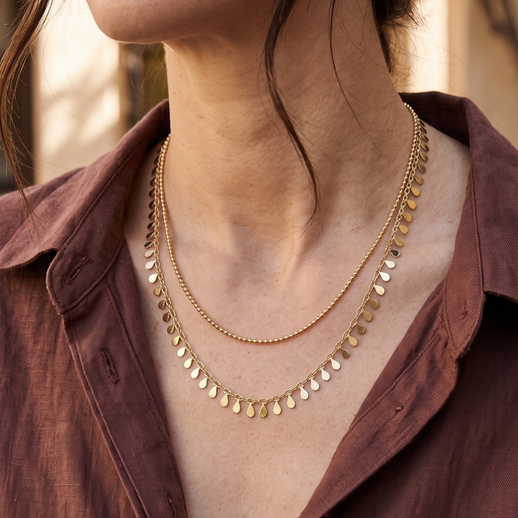 Collar Double Chaîne Pépites d'Or Minimal