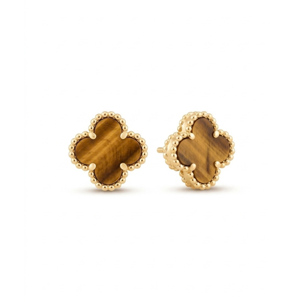 Pendientes Alhambra Tiger Eye Étoile en Oro Cálido & Borde Perlé