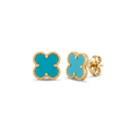 Boucles d'oreilles à clou Trèfle Turquoise Riviera avec bordure perlée