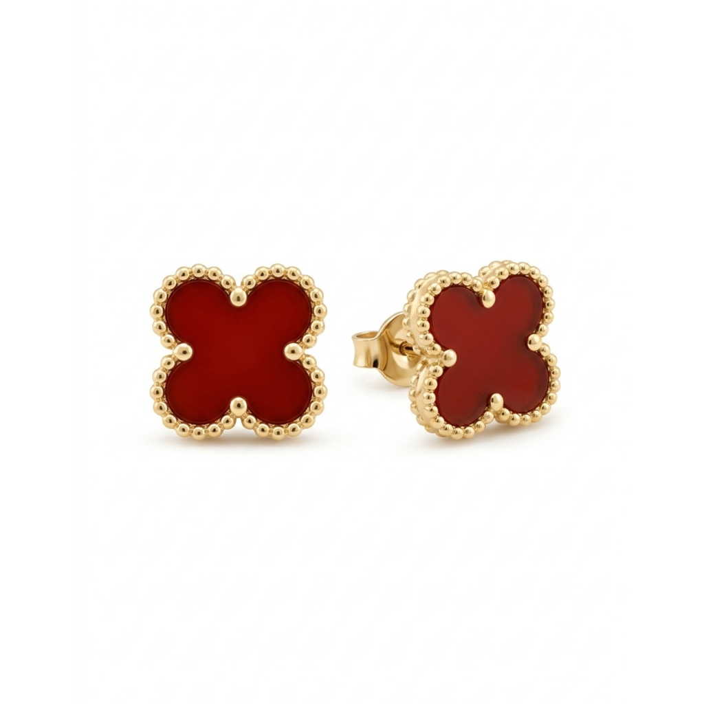 Boucles d'oreilles Trèfle Chance en Rouge Terre Cuite & Or Solaire