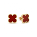 Boucles d'oreilles Trèfle Chance en Rouge Terre Cuite & Or Solaire