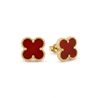 Boucles d'oreilles Trèfle Chance en Rouge Terre Cuite & Or Solaire