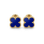 Boucles d'oreilles trèfle bleu porte-bonheur - Acier plaqué or 18 carats