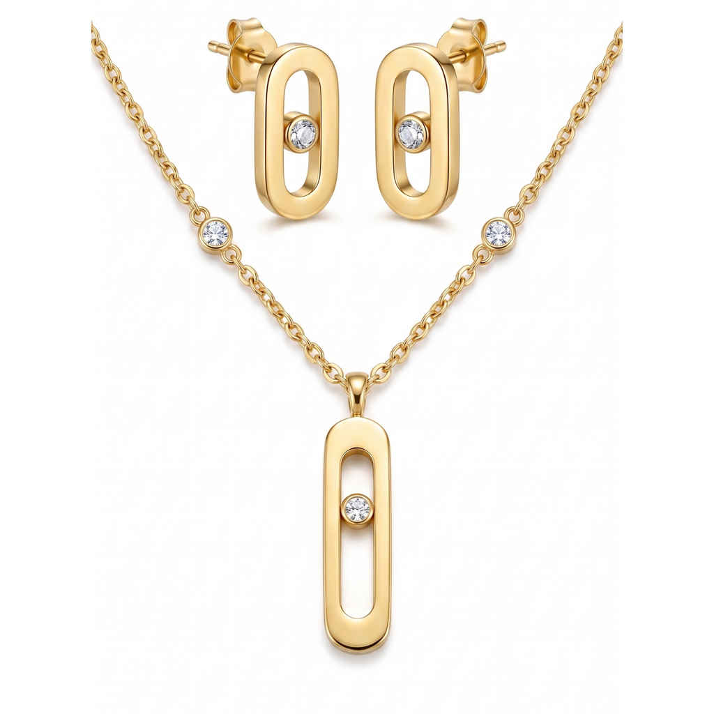 Collier et Boucles d'oreilles Mouvement & Diamant Doré