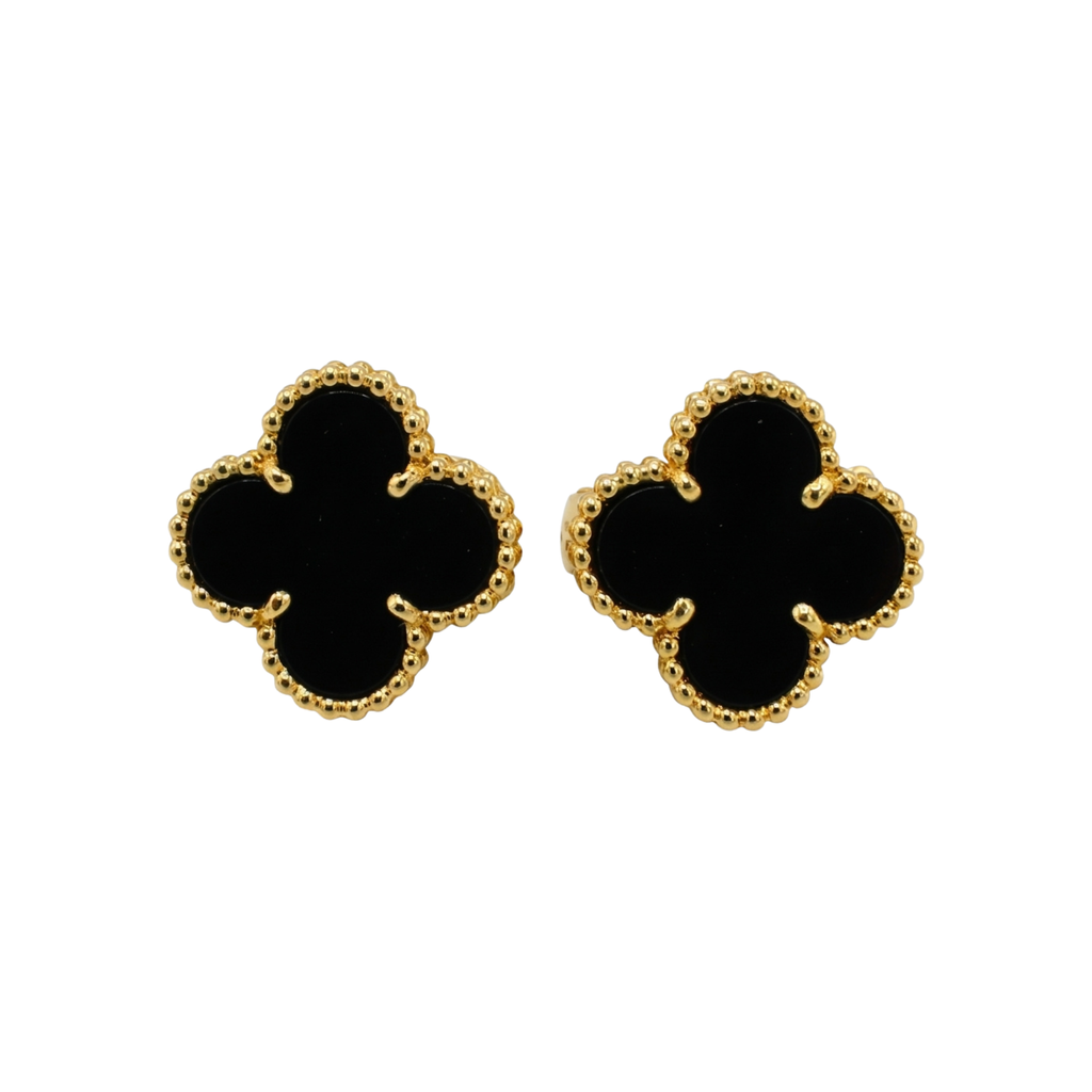 Clover Earrings with Black Onyx 100% 18K Gold Plated Steel - Timeless Sophistication