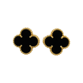 Clover Earrings with Black Onyx 100% 18K Gold Plated Steel - Timeless Sophistication