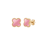Boucles d'oreilles Trèfle Chance en Rose Pastel & Or Solaire